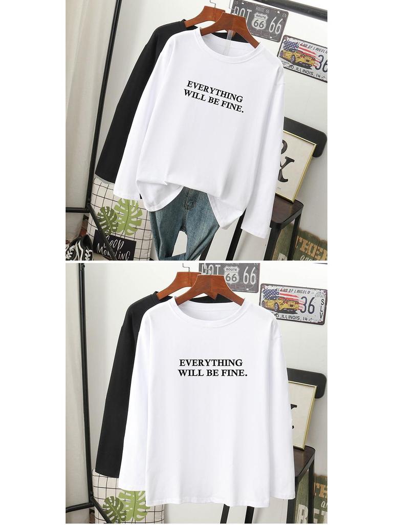 T-shirt ample à manches longues en pur coton pour femme - Nouveau pour Printemps/Automne 2024, Design amincissant couvrant le ventre