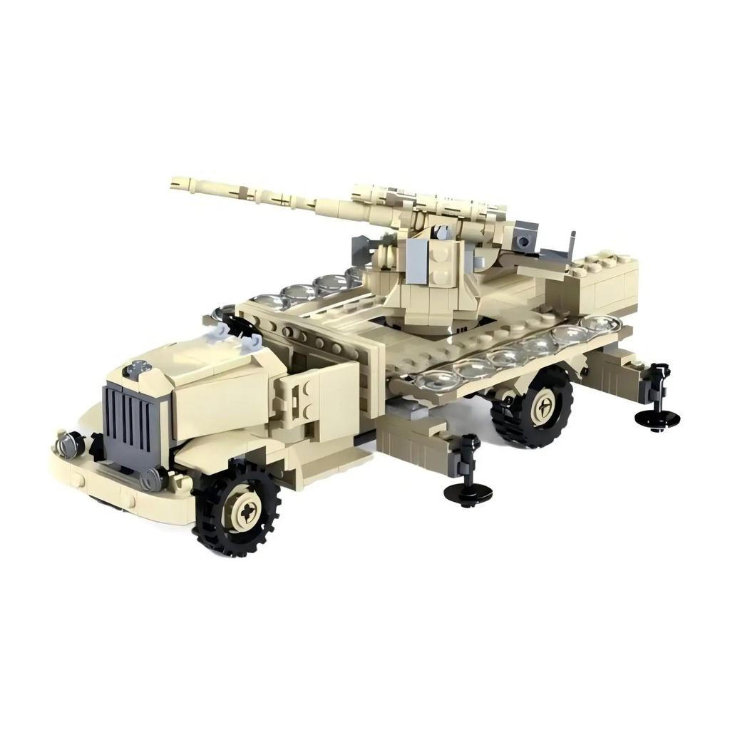 WW2 Italy Military Heavy Trucks F-634n Anti Aircraft Automatic Artillery Armored Vehicle Building Block Chariot Kids Toys Gift