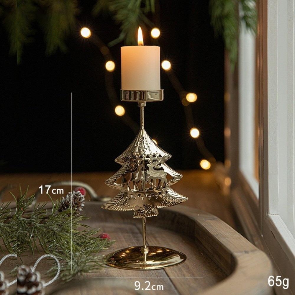 Gifts Gold Christmas Candle Holder Hollow Out Iron Candlestick Stand Christmas Tree Candle Stand Window Decor