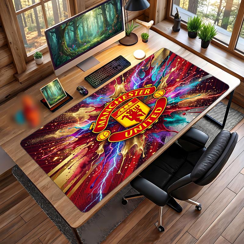Tappetino Mouse Grande Stampato Manchester United, Tappetino da Scrivania Morbido in Gomma Antiscivolo per Gaming, Decorazione per Ufficio, Laptop, Computer