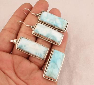 Larimar Schmuckset, 925 Silber Schmuck, Halskette Schmuck, Rechteck Schmuck, handgefertigter Schmuck, Geschenk für Sie