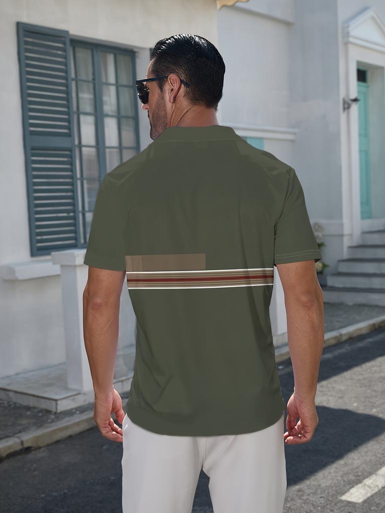 Printed Design – Not Textured Men's Short Sleeve - Flat Digital Print Pattern - No Texture - Brown Striped Abstract Art, Fashionable Minimalist Short