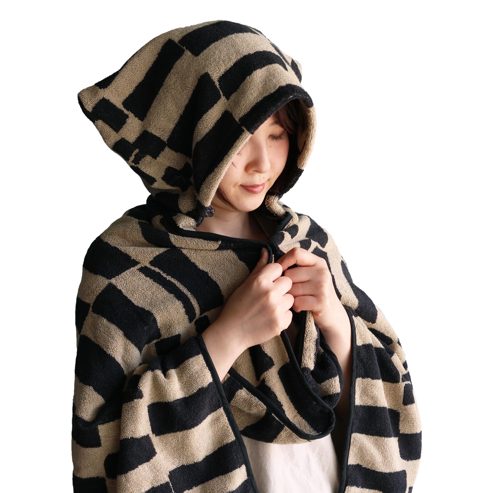 

Imabari Towel Certified Pillow Hooded Bath hiorie Black 60 x 125 Outdoor Use Towel, 2-Way Towel, SOLU, Beige, Approx. cm, 100% Cotton,