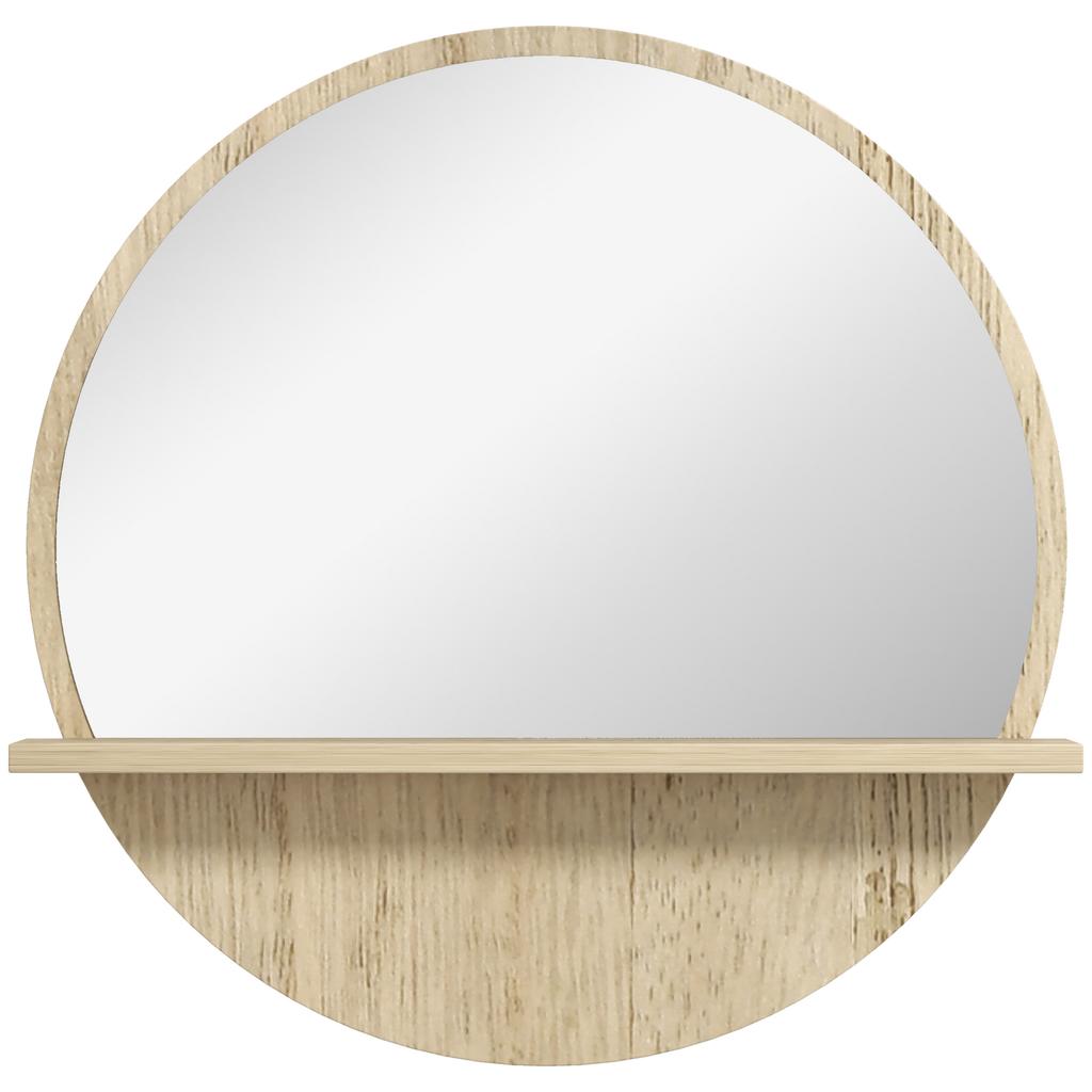 45cm Round Home Mirror, with Shelf - Natural Wood Effect