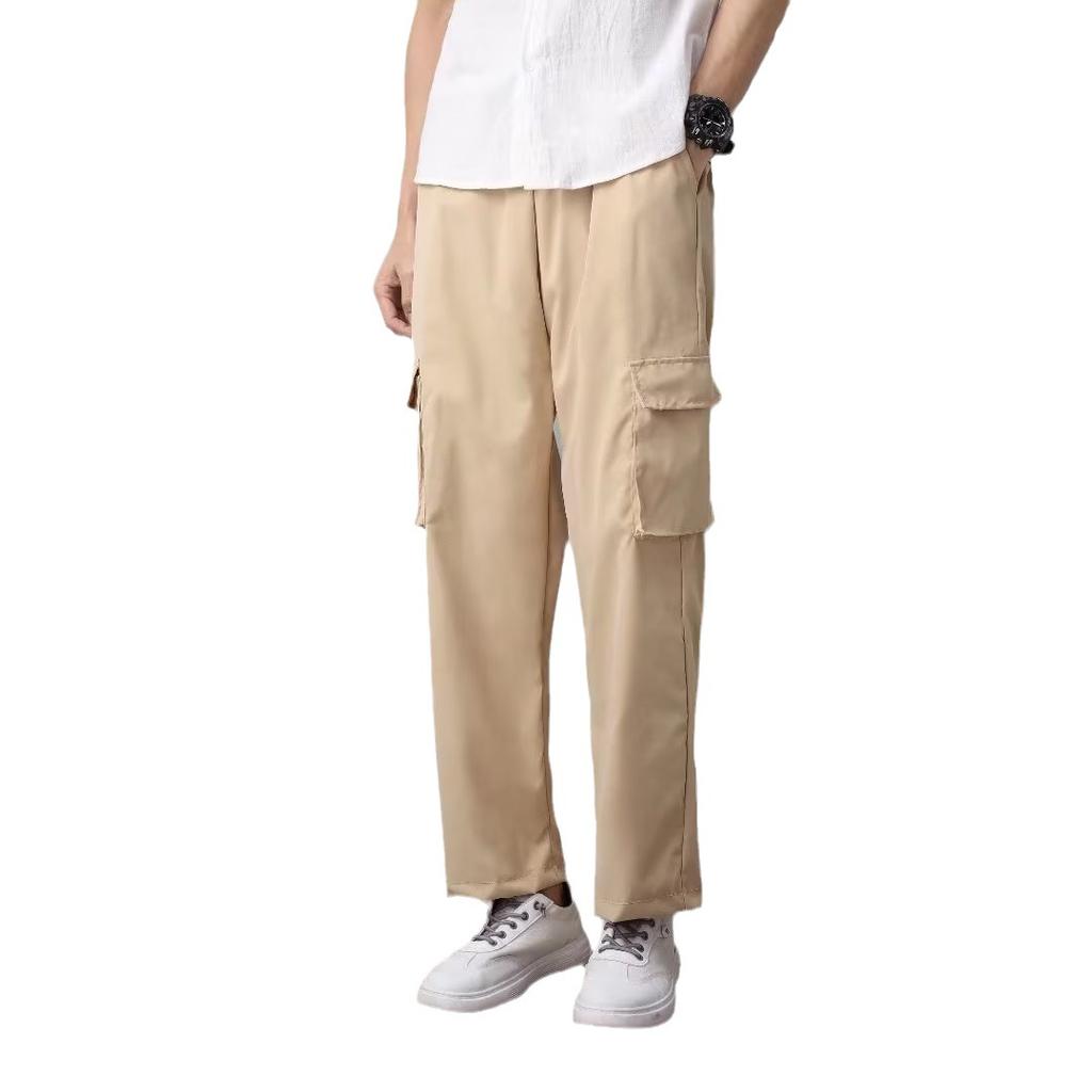 Overalls Men's Summer Korean Version of Trendy Loose Large-size Casual Men's Pants Solid Color Nine-point Straight-leg Pants