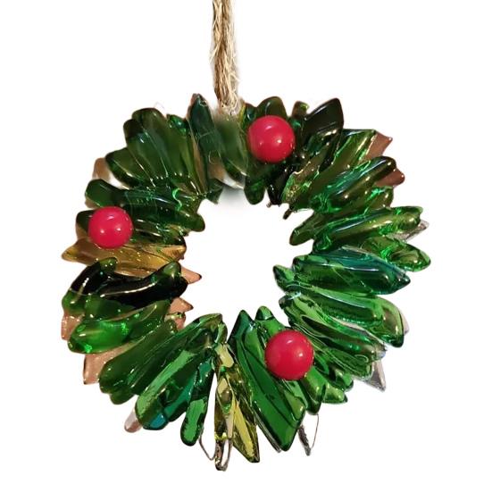 Glass Christmas Ornament Red Green Silver Wreath/Tree Hanging Decoration for Holiday Home Party Decor