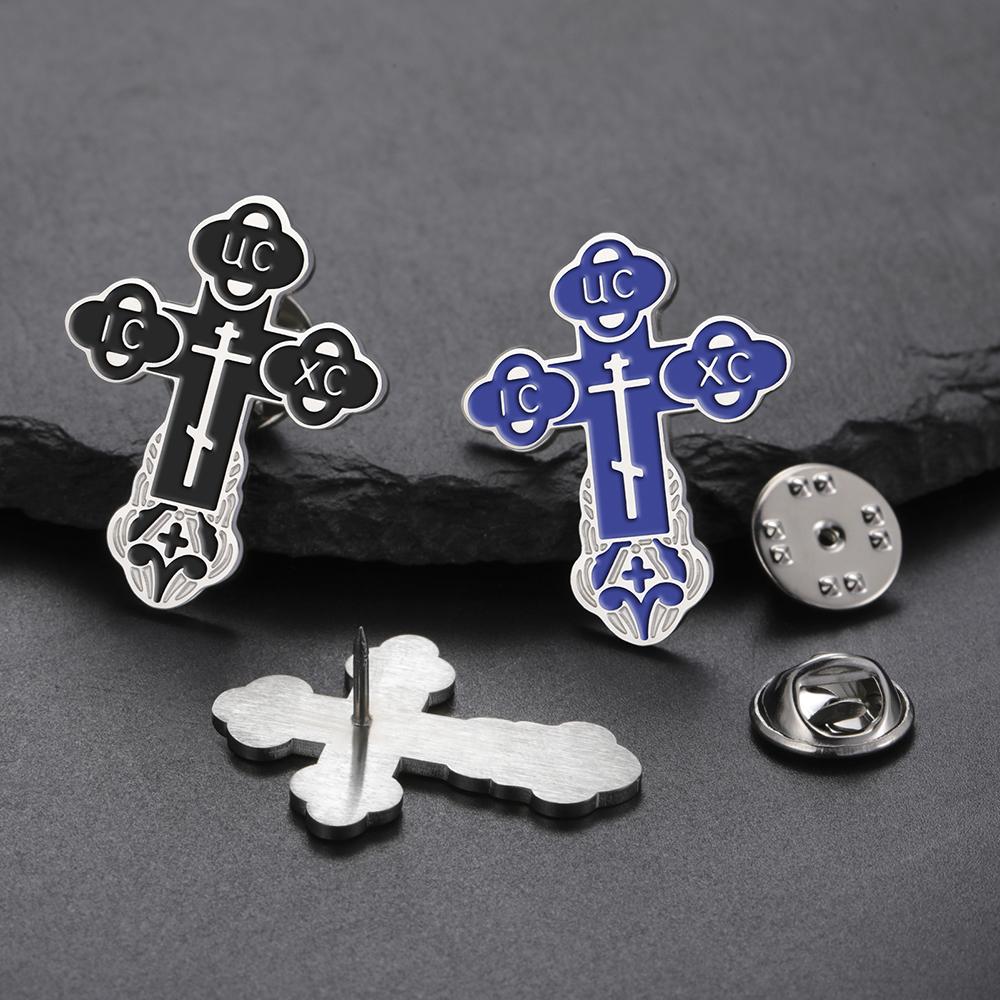 Dawapara Broches Croix Orthodoxe Broches Église Orientale Russe Broche Émail Multicolore Bijoux de Prière Religieuse Acier Inoxydable