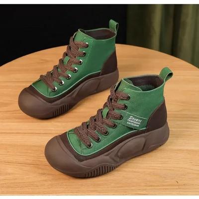 Tênis feminino cano alto, novo, bico redondo, plataforma, mocassim casual, feminino, cadarço, oxford, esportivo, vulcanizado