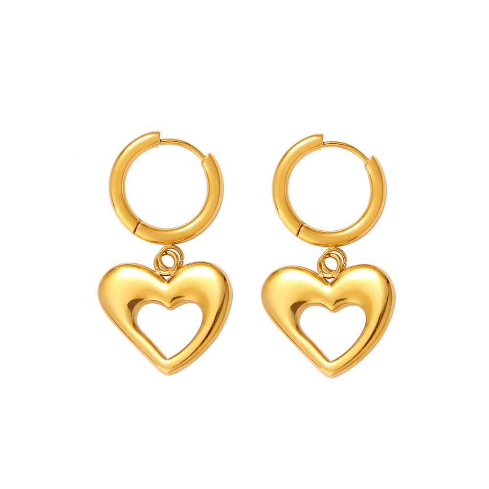 Hollow Heart Earrings - Trendy Stainless Steel Heart-Shaped Studs for Women