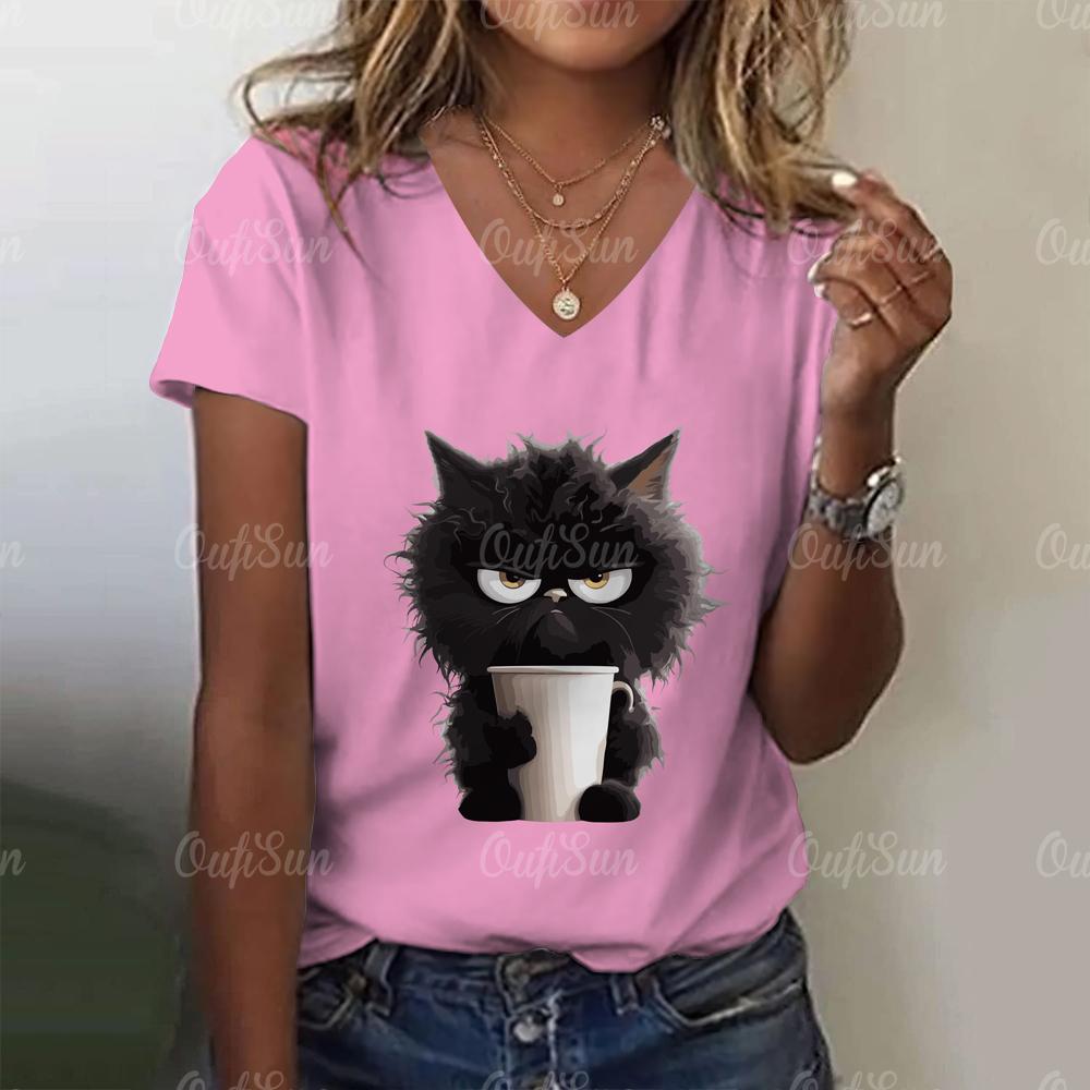 3D Cartoon Cat Print Cute Animal Women's T-shirts Casual Streetwear Short Sleeves Tees Pullover Summer New Women Clothing Tops