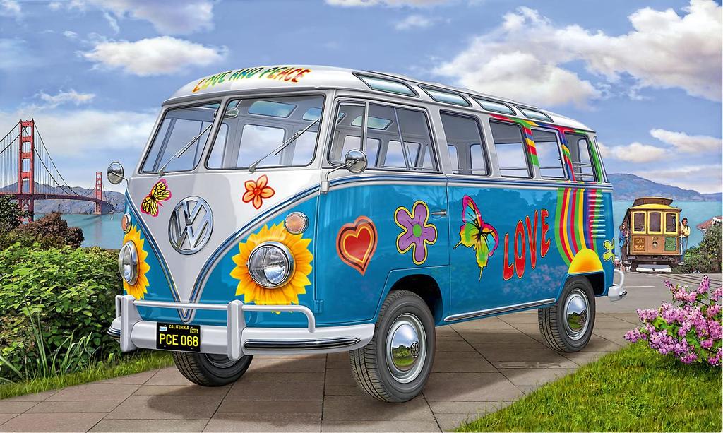 German Revell Volkswagen T1 Samba Bus Flower Power Plastic Model 07050 1/24