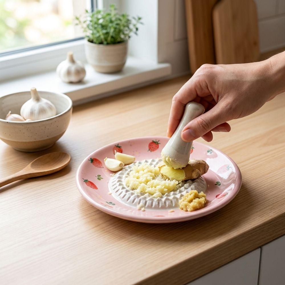 2-in-1 Ginger Masher Bowl Non-Slip Seasoning Grater Plate Vegetable Grinding Tool  Meal Preparation