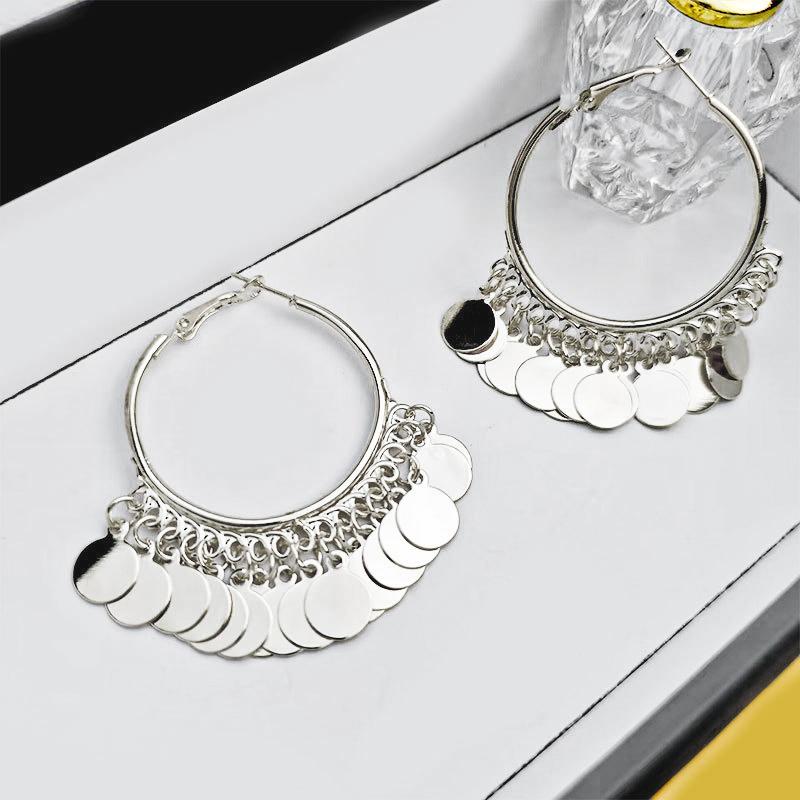 

Bohemian Round Sequins Pendants Women s Dangle Earrings Hollow Round Gold Color Metal Buckle Exaggerated Hanging Earrings