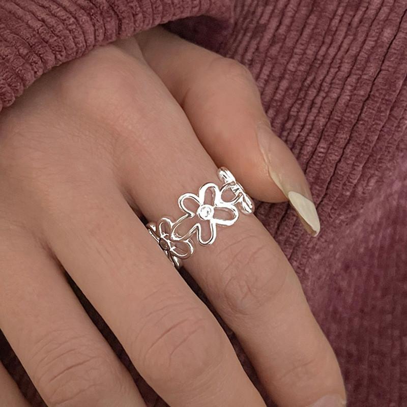 Floral Modern Pattern Open Ring For Women Adjustable Copper Design For Everyday Wear
