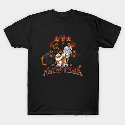 Asian Size Men Print T-shirt Grupo Frontera Vintage No-Cut Heat Transfer Print Cotton Tshirt