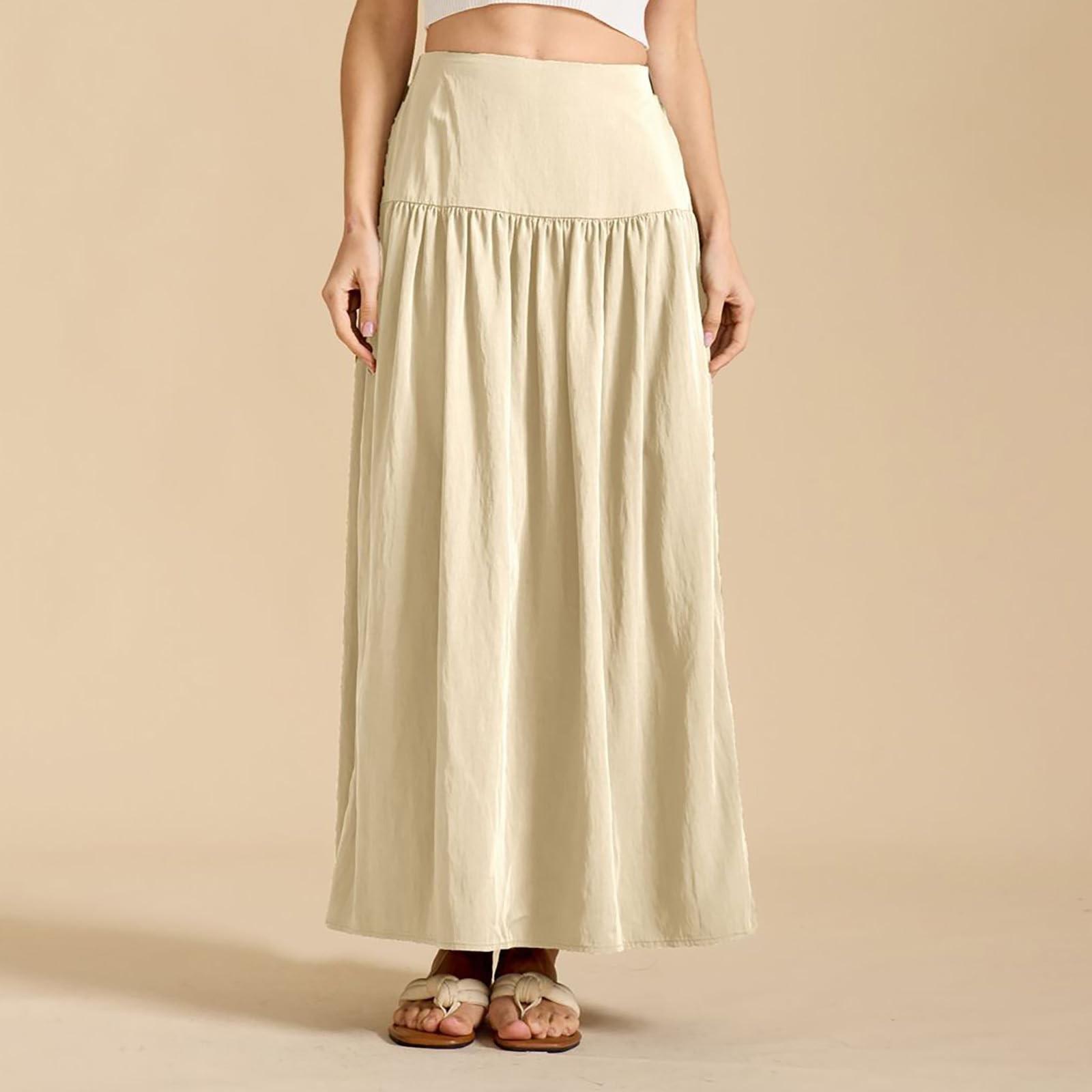 

Women s Fashionable Color Pocket High Waisted Back Elastic Loose Pleated Skirt L хакі