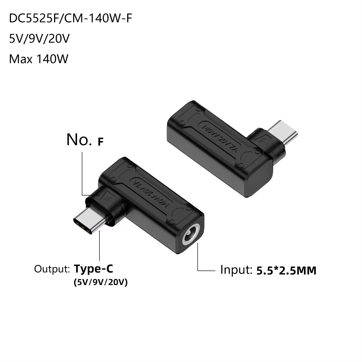 

DC 5.5x2.5 Female to Type-C Male Extender for Laptop 140W Charging Adapter As Shown A