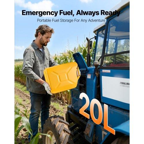 VEVOR Metal Fuel Container, 20 L, Fuel Jerry Can with Spout and Comfort Handle, 6 L/min Max Flow Rate