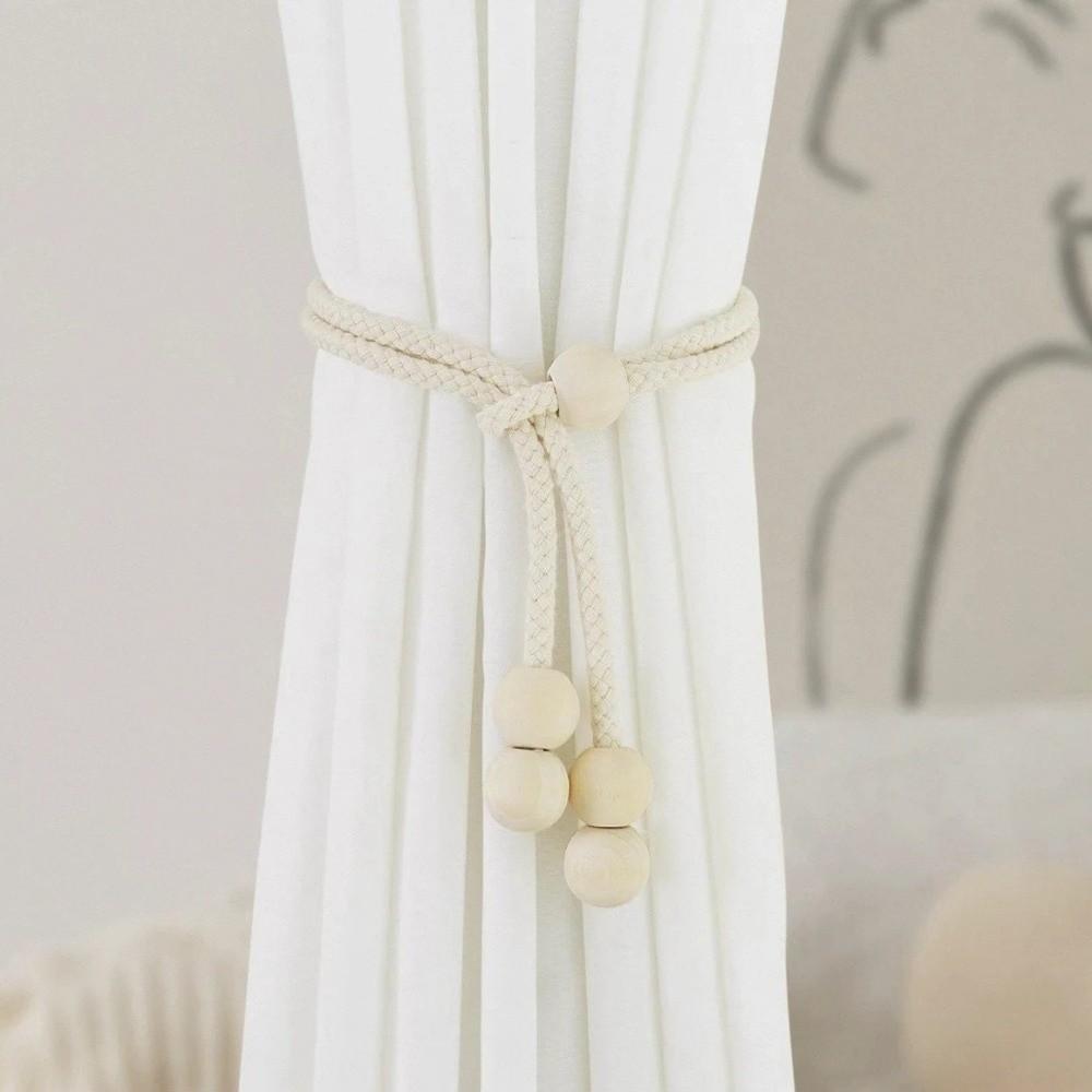 Adjustable Curtain Tie Straps Minimalist Soft Curtains Tie Rope Anti-Slip with Wooden Bead Curtain Tiebacks Dormitory