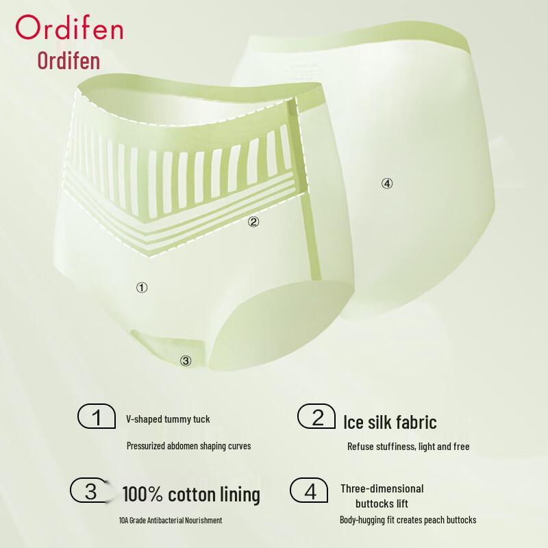 Odifen Women's Seamless Ice Silk High-Waist Briefs