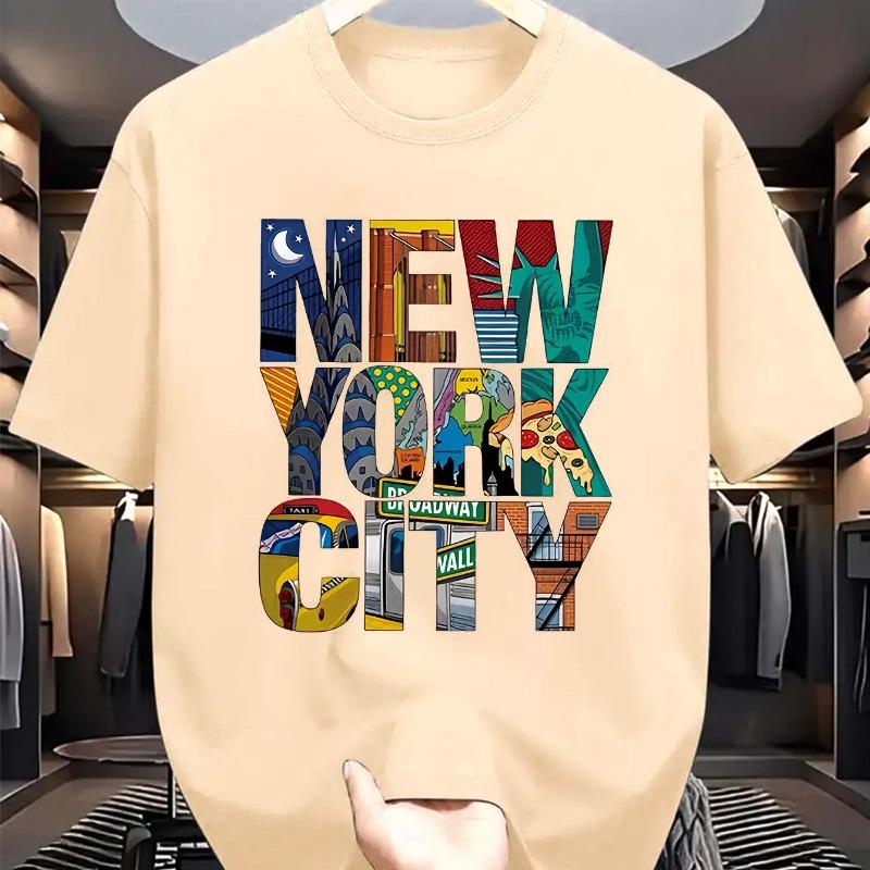 

Летняя мужская футболка из 100% хлопка, повседневная, свободного кроя, больших размеров, с принтом Нью-Йорка, удобная, с круглым вырезом и короткими рукавами L