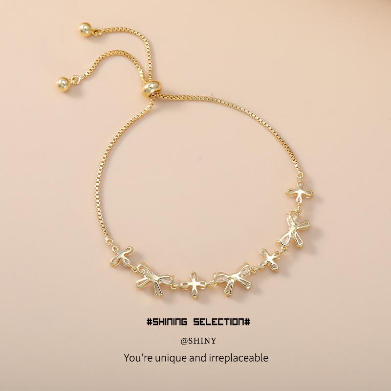Shiny Bow Zirconia Adjustable Bracelet – Fashionable Women's Gift