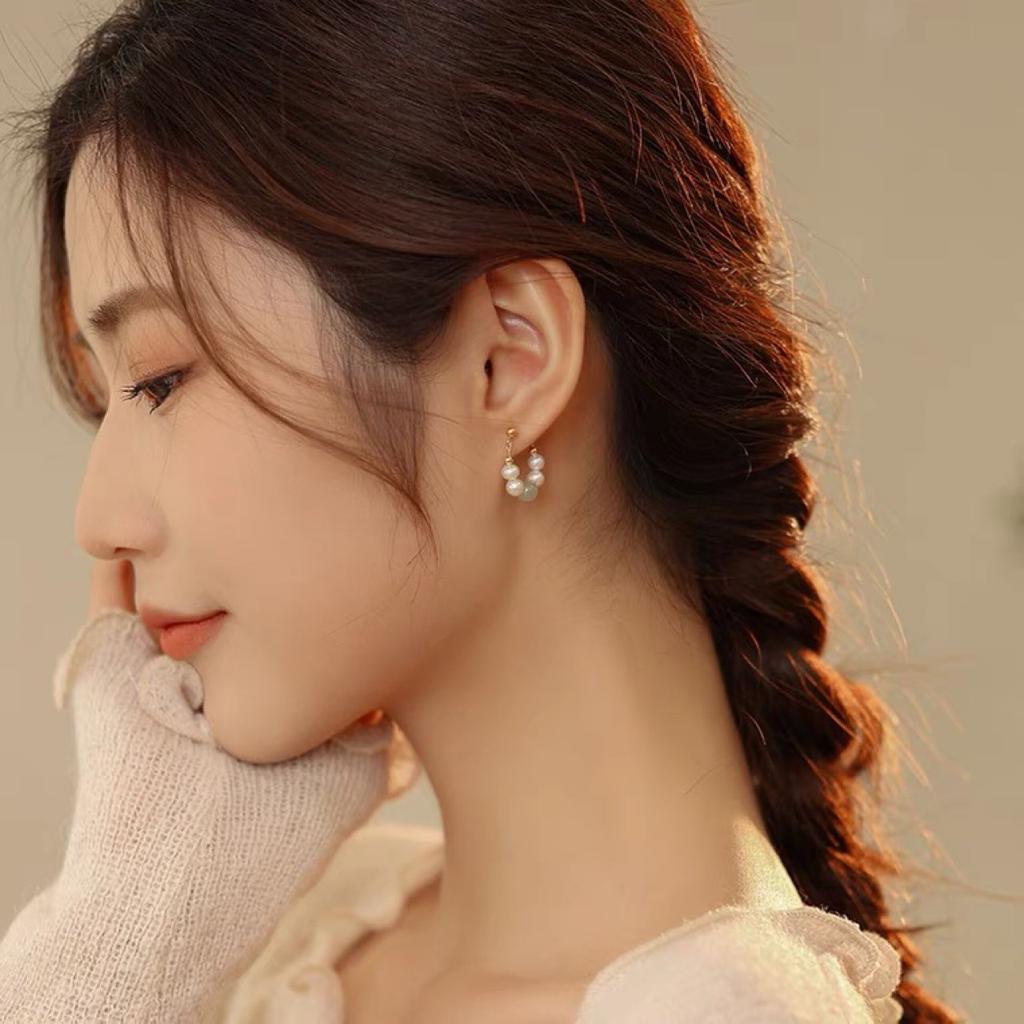 Natural Hetian Jade Pearl Earrings Niche Light Luxury Earrings Women's New Trendy Simple Temperament Earrings Earrings