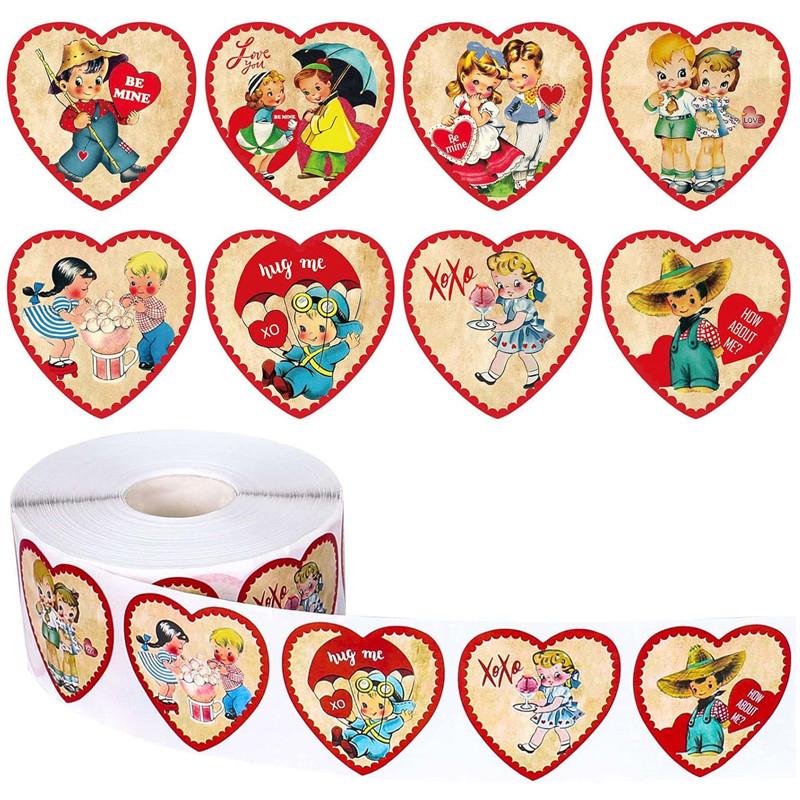 100-500pcs Red Heart Sticker for Valentine's Day Paper Packaging Sticker Valentine's Love Decorative Stickers 1inch Gift Decor
