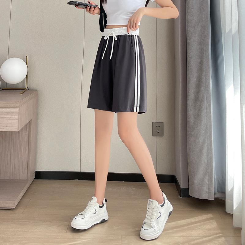 Women s Mid Rise Drawstring Wide Leg Shorts Loose Fit Ice Silk Striped Bermuda Shorts Lightweight Summer Casual Shorts S
