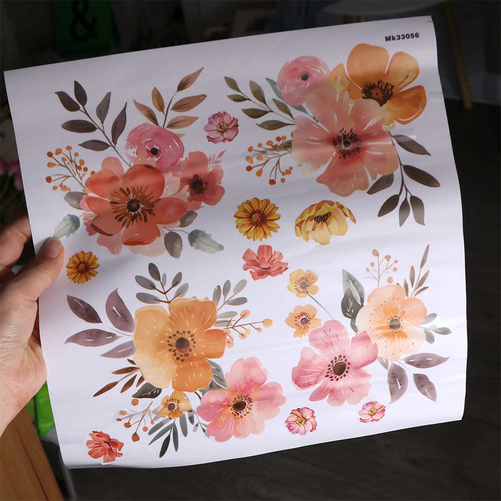 Self-Adhesive Bathroom Stickers Floral Design Ceramic Tile Stickers Flower Washbasin Sticker  Wall
