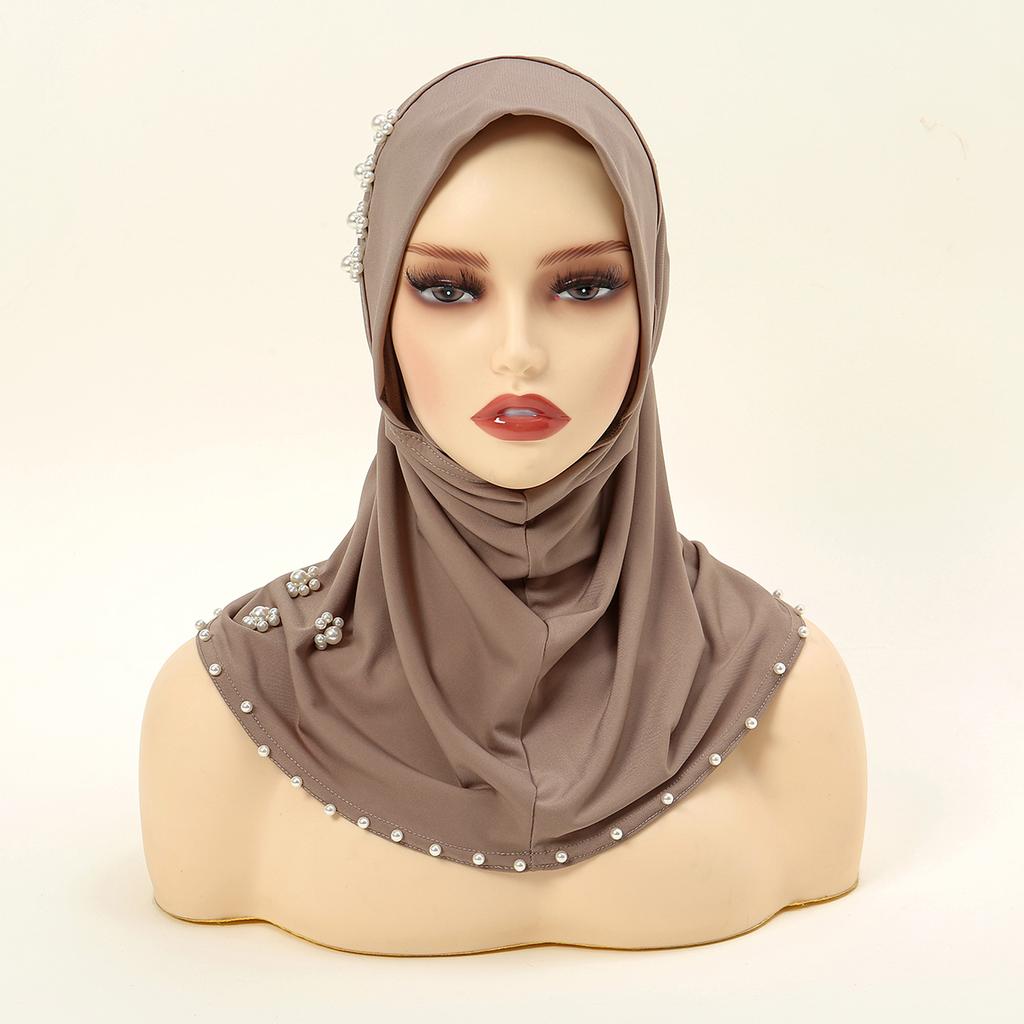 Women Instant Hijab Scarf With Pearls Muslim Premium Jersey Head Scarf Wrap Soft Turban Breathable Femme Musulmane Inner Hijabs
