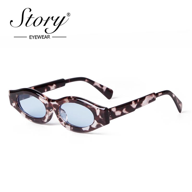 STORY Retro Narrow Oval Sunglasses Vintage Trendy Blue Green Skinny Frame UV Protection S3905N for Women Men