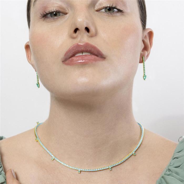 Collier Luxenter En Argent 925 Et Nano Turquoise Fini En or Jaune 18k - Nejad