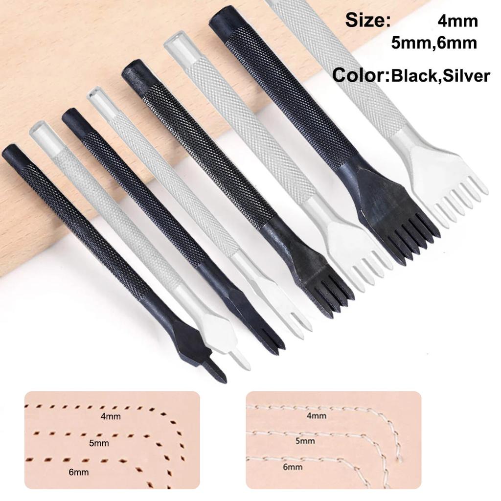 4Pcs/set 1/2/4/6 Prong DIY Leather Hole Punch Tool Leather Stitching Tools Diamon Chisel Leather Carving Punch Hole Tool