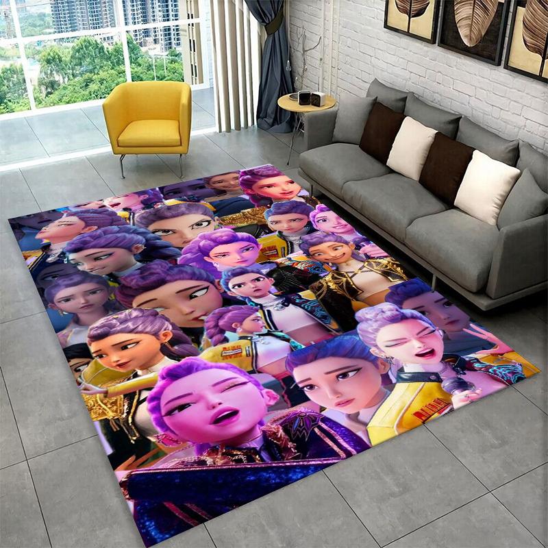 Kpop Demon Hunter Rumi Mira Zoey Cartoon Group Carpet Rug for Playroom Bedroom Living Room Sofa Home Decor,Area Rug Non-slip