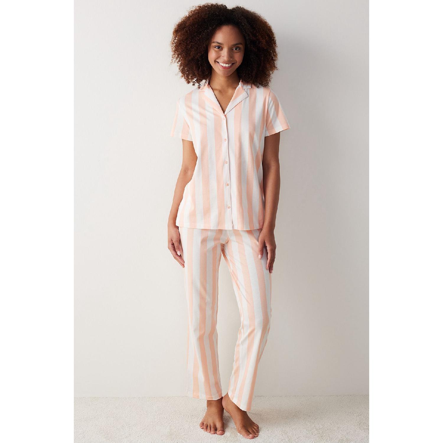 

Ent Peach Striped Shirt Trousers Pajama Set XS чистий