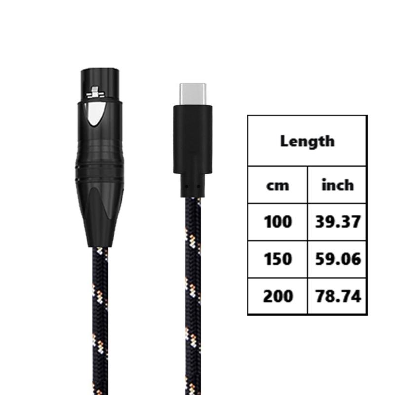 Professional USB C Male to 3Pin Female Mic Cable Dynamic Mic Recording Cord Converters Wire for Dynamic Microphones