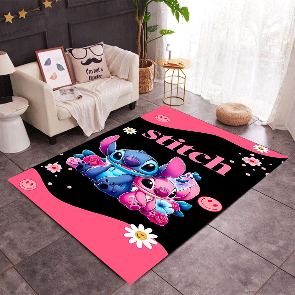 Stitch And Angel In Space Disney Cartoon Theme Anti-Slip Rug - Polyester, Home Decor, Suitable for Bedrooms, Living Rooms, Doorways, and Studios