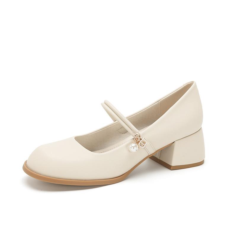 Mary Jane Coarse Heel Small Leather Shoes Women Light Heel Professional Single Shoes Women
