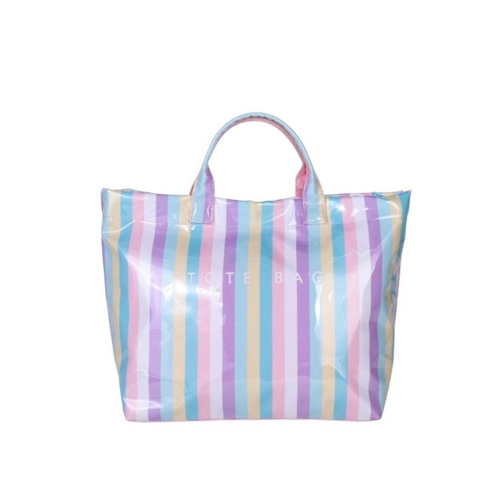 Waterproof PVC Handbag Large Capacity Shoulder Bag Multi-Functional Striped Tote Bag  Shopping