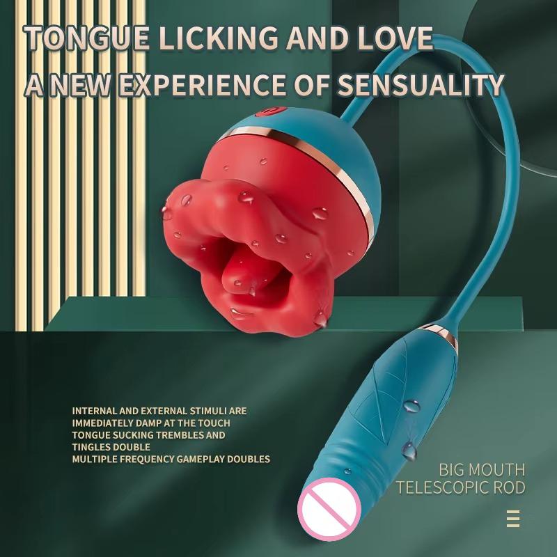 ויברטור 2 ב-1 ליקוק לשון, גירוי קליטורלי ופטמות, ניתן להחדרה, גירוי נקודת G וגירוי נרתיקי, מאריך, מאסטורבטור לנשים, צעצוע מין למבוגרים