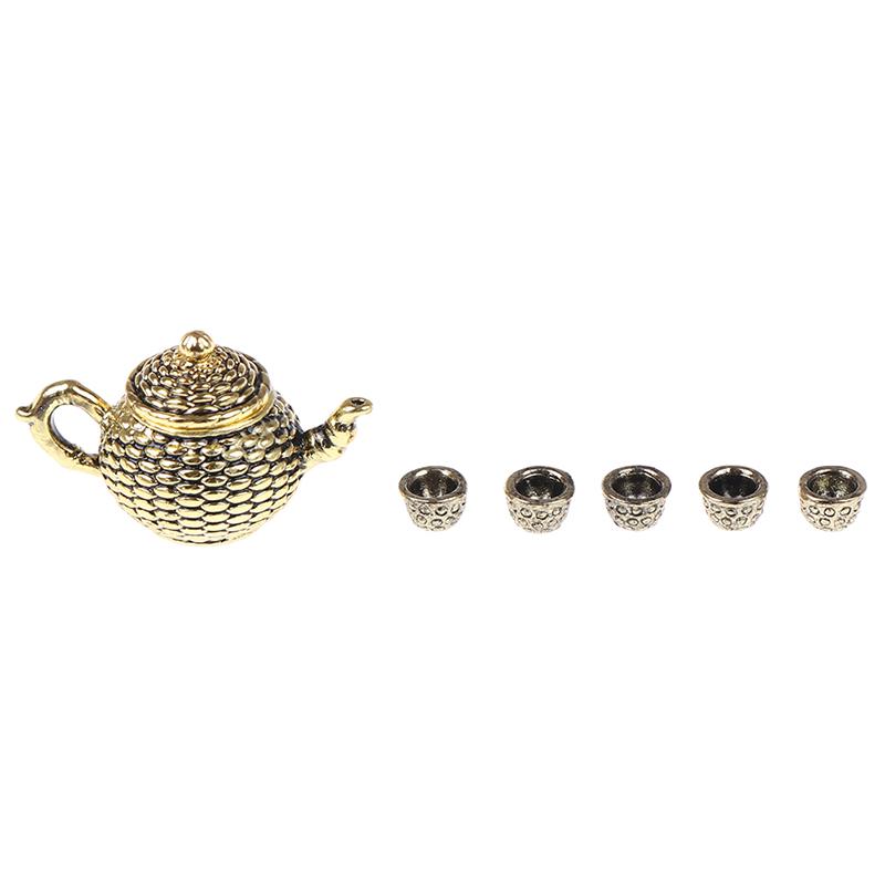 5/6/8/10Pcs/set Doll House Miniature Metal Tea Doll House Furniture Miniature Dining Ware Toy Teapot Cup Plate