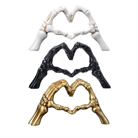 Skeleton Hands Heart Sculpture Gothic Love Gesture Statue Resin Heart Shape Skeleton Finger Gesture Figurine for Halloween Home Decor Gift
