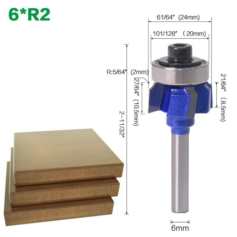 1/3PC 6mm 1/4inch Shank Woodworking Milling Cutter R1mm R2mm R3mm Trimming Knife Edge Trimmer 4 Teeth Wood Router Bit