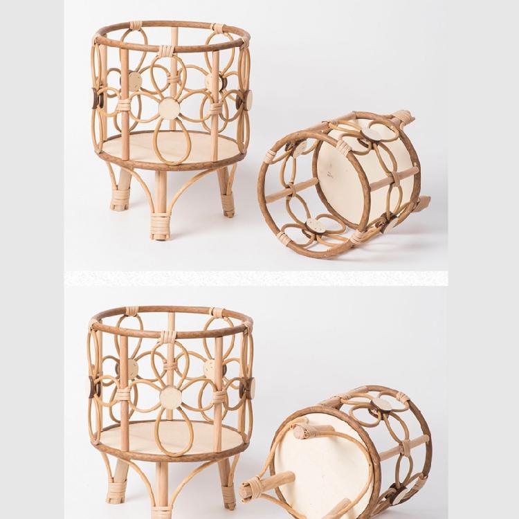 Rattan Indoor Plant Stand Straw Woven Flowers Pots Holder Stool with Legs Floor Planter Baskets Rack Wood Plant Shelf