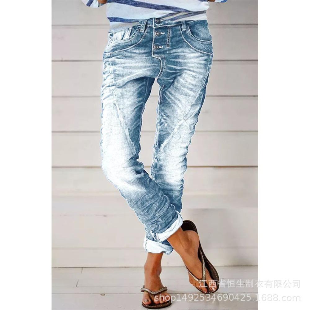 Dámské bootcut džíny s vysokým pasem Vintage zvonové kalhoty Vysoce strečové prané džínové dlouhé kalhoty s více předními knoflíky