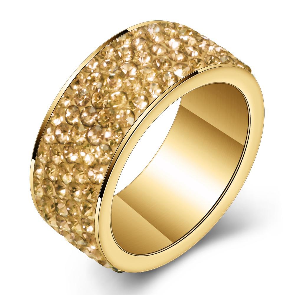 Gold Crystal Jewelry Free Shipping Wholesale Gold Color Stainless Steel Crystal Weddind Rings for Women