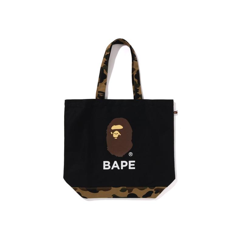 

A Bathing Ape FW24 Ape Head Pattern Cotton Tote Shoulder Bag Unisex bags Black Beige 0ZXBGM189009N Ecru IVX