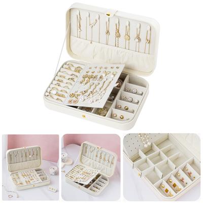 Boîte de rangement pour bijoux avec compartiments en cuir PU pour boucles d'oreilles, bracelets, colliers, élégant porte-bijoux