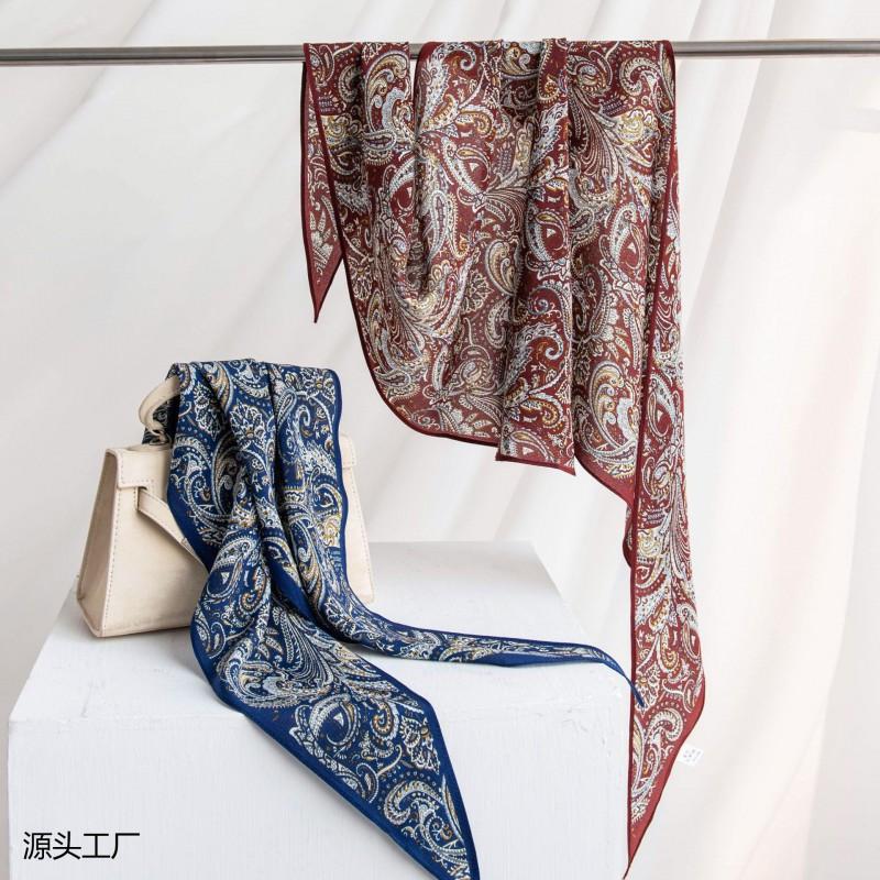 Mulberry Silk Crepe Scarf Fashion Commuter Womens Double-sided Print Shawl